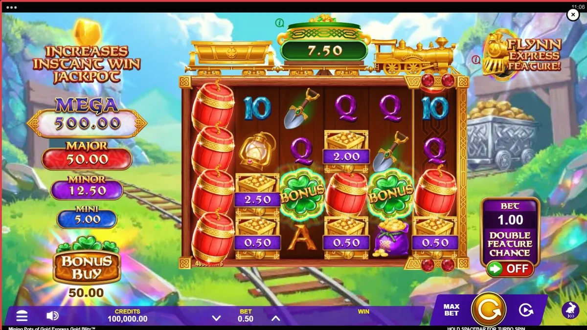 Lucky Lad Flynn dalam latar belakang tambang emas yang ceria